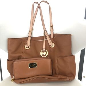 Michael Kors camel color shoulder bag with wallet.